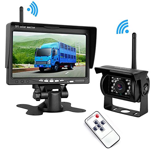 Ehotchpotch Wireless Backup Camera 7 inch HD LCD TFT Color Vehicle Car Monitor System Waterproof IR Night Vision Reverse Camera 12-24V Truck/Pickup /Van/Caravan /Trailers/Camper