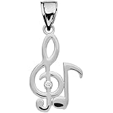 Music Jewelry Fine Sterling Silver Diamond Treble Clef and Eighth Note Pendant