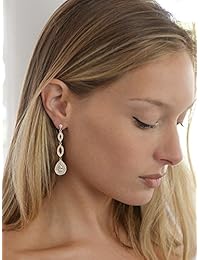 Mariell Dramatic - Pendientes colgantes de boda con circonita cúbica, chapados en oro de 14 K