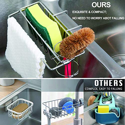 Sponge Holder for Double Sink, 3in1 No Falling Sink Caddy Hold Sponge