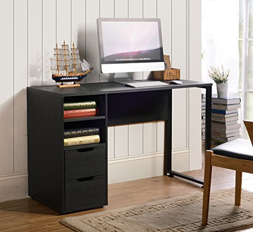 HOMESTAR Viola Writing Pedestal Desk with 2 Drawers in Black Oak Finish - Thumbnail 3