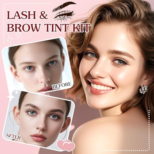 Eyelash & Eyebrow Color Kit,2 in 1 Professional Lash & Brow Color Kit Lash Color Kit with Brush Long Last Effect Up to 6 weeks,Natural,Safe & Easy Natural Brows Color DIY at Home (Black and Brown)