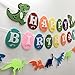 Dinosaur Happy Birthday Banner, Colorful Felt Garland Flag for Dino Jungle Jurassic First Birthday Dinosaur Party Supplies Decorations