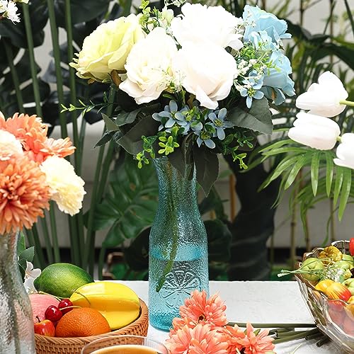 QENUIITEA Set of 4 Tall Flower Vases Clear, 10.6 Inch Assorted Color Glass Vase Round Floral Bottles Decorative for Centerpieces Home Office Decoration Wedding Reception Table Decor