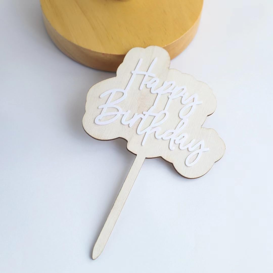 Photo 1 of Wood Happy Birthday Cake Topper -, White Acrylic Happy Cake Topper, Birthday Cake Decorations Supplies, birthday Party Decorations Ideas,