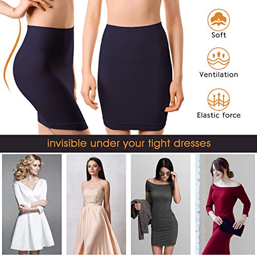 +MD Women's Shapewear High Waisted Nylon Firm Tummy Control Half Slip Body Shaper BlackL