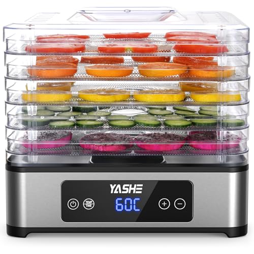 YASHE Food Dehydrator, 5 Stainless Steel Trays, Adjustable Timer and Temperature, 360° Air Flow, BPA Free, 400W Dehydrator for Dried Meat, Fruits, Herbs, Snacks