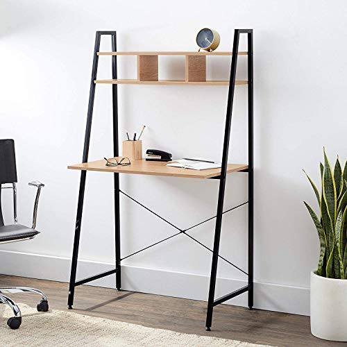 Offex Home Office Black Ladder Steel Frame Desk with Wooden Bookcase Above - Thumbnail 5