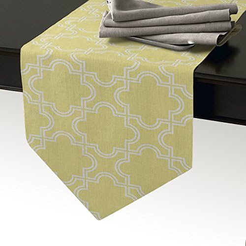 Cotton Linen Burlap Table Runner 72inch, Moroccan Trellis Lemon Yellow Pattern, for Wedding Party Holiday Dinner Home Decor