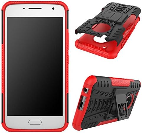 TeKKno® Slim Armour Tyre Tread Stylish Defender Heavy Duty Shockproof Case Cover with Back Stand + LCD Screen Protector Guard for Motorola MOTO G5 PLUS (Red)