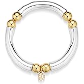 COBI Two Tone Bracelets for Women, 18K Gold & Sterling Silver Plated Bead Bracelet, Link & Tube Designs, Chunky Adjustable Bangles, Trendy Fashion Jewelry Gift