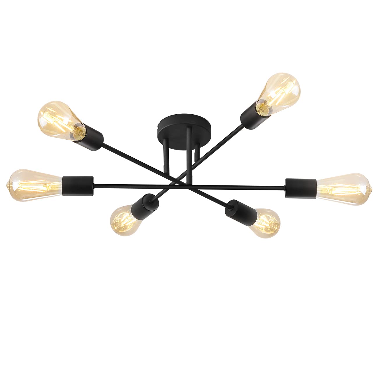 ANWIO Modern 6 Head Sputnik Light,Matte Black Adjustable Sputnik Chandeliers 6 Lights with E27 Base, Industrial-Type Chandelier for Bedroom,Dining,Living Room,Kitchen(NO Bulb)