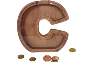 MOONASE Wooden Money Bank Personalized Letters Coin Bank Text Engraved Money Box Wooden Coin Bank ​Gift for Kids Christmas Birthday Gift Home Decoration (C)