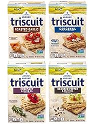 Triscuit Whole Grain Wheat Crackers 4 Flavor Variety Pack, 4 Boxes 1 Original, 1 Rosemary & Olive Oil, 1 Roasted Garlic, 1 Cracked Pepper & Olive Oil