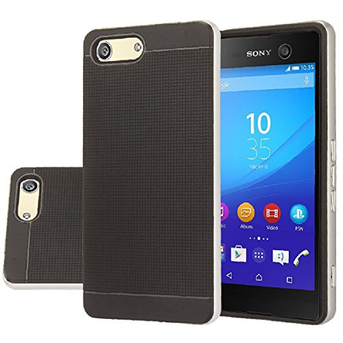 Sony Xperia M5 Case, Sony Xperia M5 Screen Protector, Aomax Armor Hybrid Silicone Case + PC Bumper Frame+ Metallized Buttons+ HD Screen Protector for Sony M5 (DHF Silver)