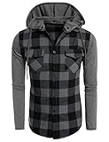 COOFANDY Men's Casual Plaid Long Sleeve Button Down Shirt Hooded Shirts