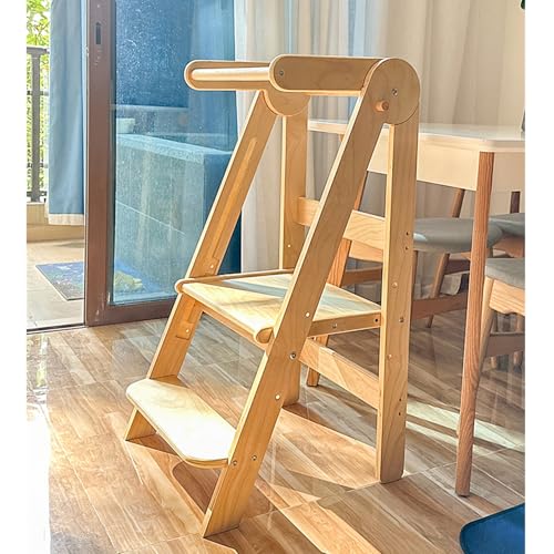 AM ANNA Foldable Toddler Kitchen Tower, Kitchen Stool Helper, Standing Tower with 3 Adjustable Heights, Suitable Age for 1.5-6 Years, Toddler Kitchen Stool Helper Montessori Kitchen Stools (1)