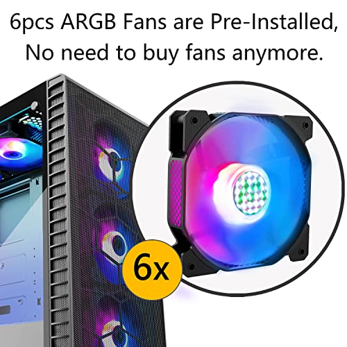 MUSETEX Mesh ATX Mid Tower Computer Case with 6pcs 120mm LED ARGB Fans