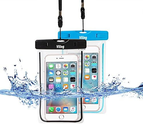 Universal Waterproof Case with Touch ID, Waterproof Phone Cases Dry Bag Pouch for Outdoor Activities for Devices up to 6.0" diagonal (Black+Blue)