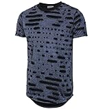 KLIEGOU Mens Hipster Hip Hop Ripped Round Hemline Hole T Shirt (05-3) Navy Blue M