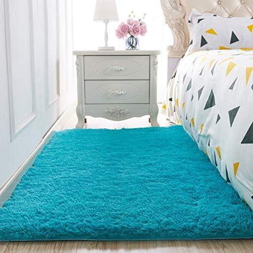 CCSUN Super Soft Shaggy Area Rug, Silky Smooth Pad Indoor Living Room Floor Mat Carpets Floor Rug-Blue 140x200cm(55x79inch)