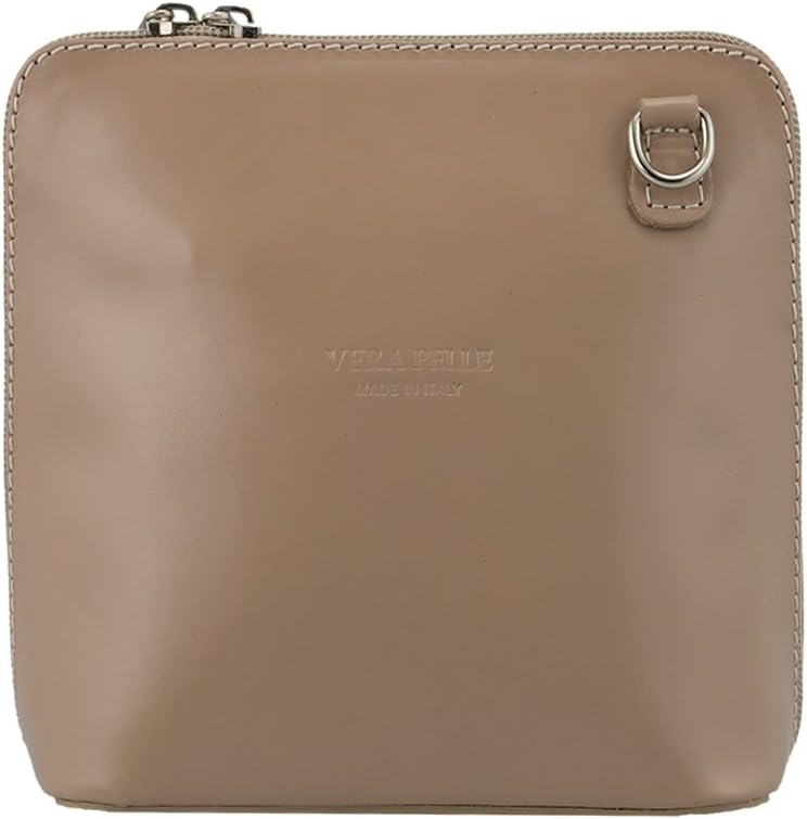 Mini Vera Pelle genuine leather crossbody handbag, including an exclusive Kudu Bags protective dust bag, Zippers running across the top and both sides, outer zip pocket