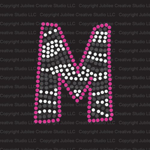 Zebra Letter M Iron On Rhinestone Crystals and Pink Rhinestud T-Shirt Transfer by Jubilee Rhinestones