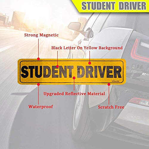 GAMPRO Set of 3 Vehicle Reflective Student Driver Magnetic Signs Bumper Stickers, 12 X 3 X 0.1 Inches Reflective Vehicle Car Sign Drivers, Reduce Road Rage and Accidents for Rookie Drivers