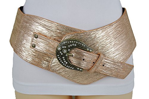 TFJ Women Wide Western Belt Hip Bling Rodeo Faux Leather Size S M Rose Gold