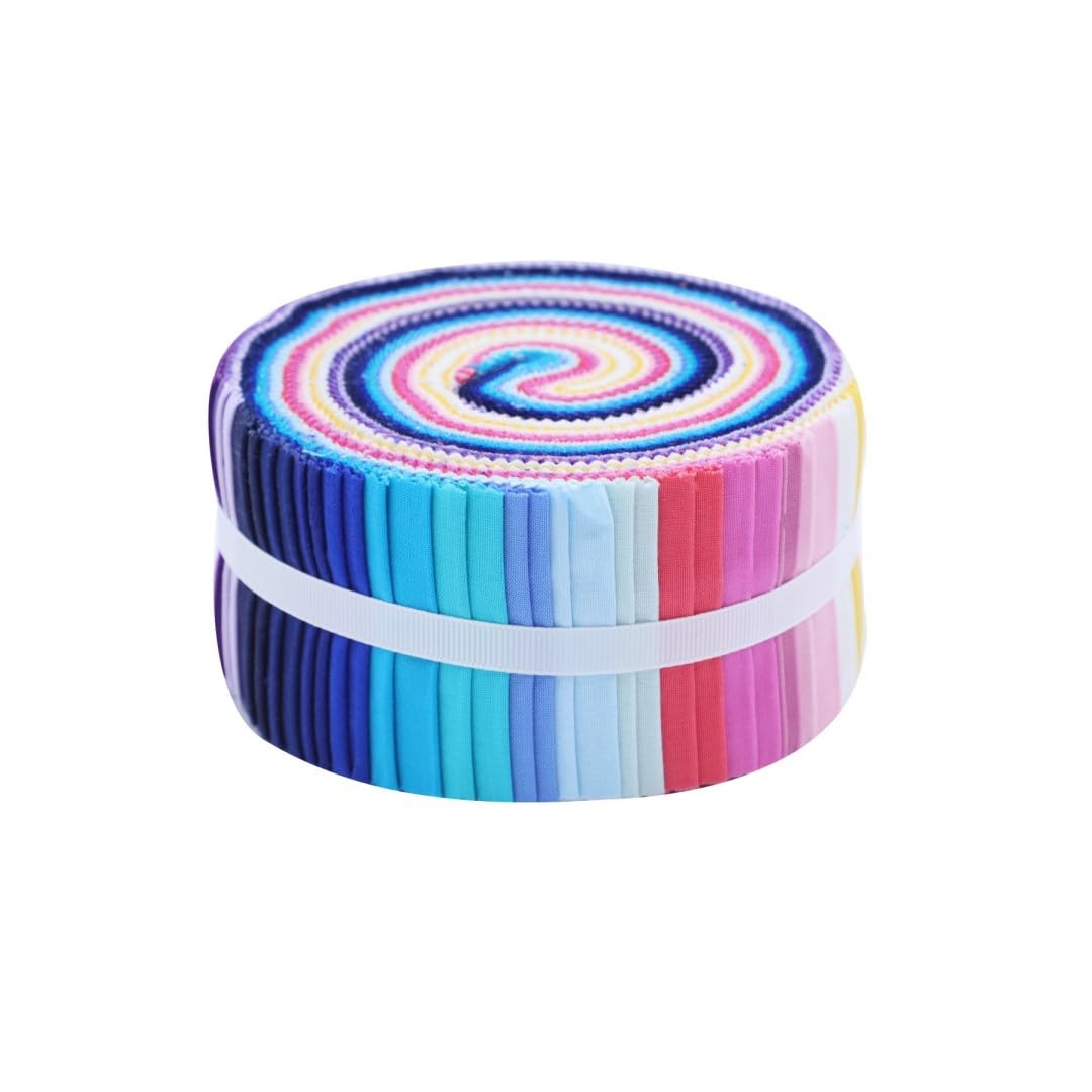 CraftsFabrics 100% Cotton 40Pcs/Roll Pre-Cut Jelly Rolls Strips 2.5"x 44" Wide Ideal for Quilting, Scrapbooking, Sewing, Arts & Crafts, Patchwork; Fantasy Fiesta