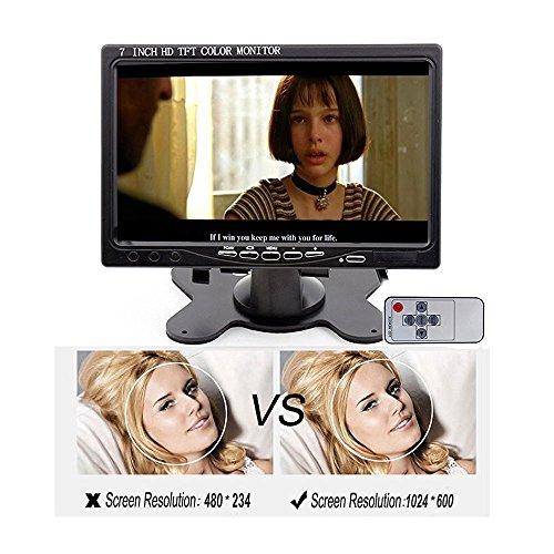 Camecho Mini PC CCTV Display Home Security Surveillance Screen 1024x600 7 inch HD LCD Car Backup Monitor Support HDMI / VGA / Video / Audio with free 5 mm AC Adapter