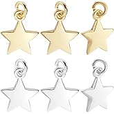 Beebeecraft 1 Box 20Pcs Star Charms 18K Gold&925 Sterling Silver Plated Pentagram Charm Small Metal Moon Star Shape Dangle Pendant Charms for Jewelry Making Necklaces Earrings Gifts DIY Crafts