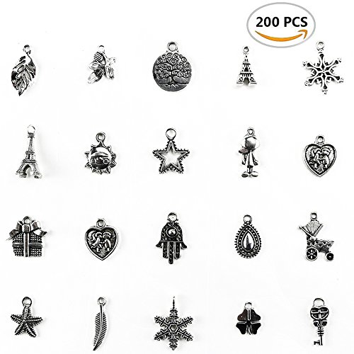 TKOnline 200Pcs Wholesale Bulk Smooth Tibetan Silver Pewter Charms Mixed Pendants DIY for Necklace Bracelet Jewelry Making and Crafting