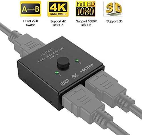 PlusDot 2-in-1 HDMI AB Switch BiDirectional Switcher, HDMI 2.0, 10.2GBPS Transmission, Supports 4K/3D/1080/HDCP Passthrough, Maximum Device Compatibility