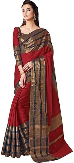 Women's Georgette Cotton Silk Saree With Unstitched Blouse Piece
