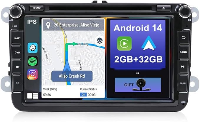 YUNTX Android 14 Car Stereo Compatible with VW Golf/Skoda/Seat- GPS 2 Din - Free Rear Camera & Canbus & MIC- 8 inch - DAB + Support/Steering Wheel Control / 4G / WiFi/Bluetooth/Carplay