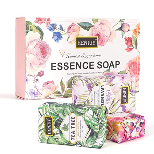 Natural Bar Soap for Men & Women, Organic Vegan Cold Pressed 3 Pack Handmade Bath Soap with Lavender Essential Oils for Shower Hand Facial Clean Moisture Sensitive Body Skin Care Products