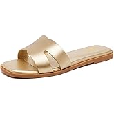 Women's Flat Sandals Dressy Comfortable Slide Sandals Fashion Square Open Toe Slip On Beach Sandals for Summer