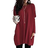 Poetsky Fall Womens Tunic or Tops to Wear with Leggings Long Sleeve Casual Long Shirts Blouses with Pockets
