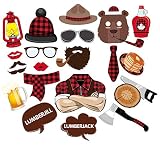 32Pcs Lumberjack photo booth props - Perfect Lumberjack Party Supplies, Camping Party Favors, Buffalo Plaid Theme Birthday D&eacute;cor, Woodland Baby Shower Decorations