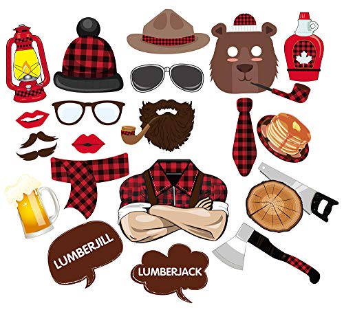 32Pcs Lumberjack photo booth props - Perfect Lumberjack Party Supplies, Camping Party Favors, Buffalo Plaid Theme Birthday D&eacute;cor, Woodland Baby Shower Decorations