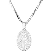 yipima 18K Gold Plated Silver Tone Guadalupe Virgin Mary Oval Pendant Necklace for Men Women 316L Stainless Steel Virgin Mary Box Chain Necklace