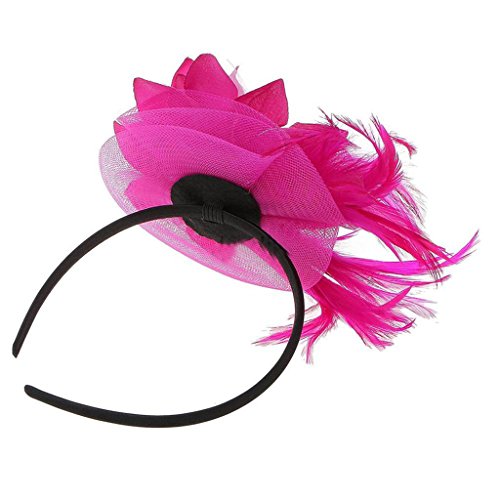 Yamalans Women Feather Fascinator Floral Veil Hairband Bridal Headwear for Party Stage - Thumbnail 4