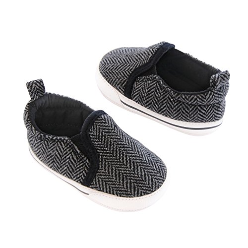 Carter's Boys' Baby Soft Sole Slip on Sneaker, Grey/Black, 9-12 Crib Shoe, Grey Herringbone, 6-12 Months Regular US Infant