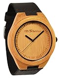 GEN Bamboo LeGENd Men's Wooden Bamboo Watch in Black with Genuine Leather Strap (Japanese Quartz)