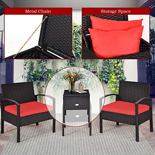 Tangkula 3 Pieces Patio Wicker Conversation Set, Outdoor Rattan