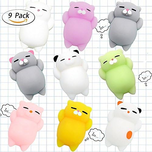 Cat Mochi Squishy Toys SET 9 PCS Kawaii Soft Cats Squishies Mochi Squishy Squeeze Toys Stress Relief Animal Toys Squishy Cat