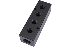 MARSTEK Air Manifold, Air Compressor Manifold, Aluminum Air Hose Inline Manifold Block Splitter, Pneumatic Manifold Air Distribution Block, NPT 1/2 Inch Supply Port, NPT 1/4 Inch Output Port (4 Way 6 Port)