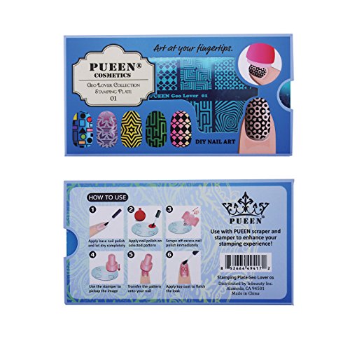 PUEEN Nail Art Stamping Plate - Geo Lover 01 - 125x65mm Unique Nailart Polish Stamping Manicure Image Plates Accessories Kit-BH000556