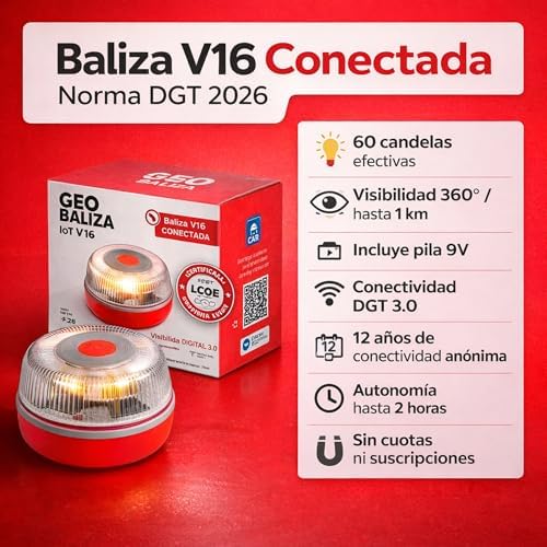 Baliza V16 Homologada DGT con Geolocalizador | Luz de Emergencia Coche Certificada DGT 3.0 | 12 Años Conectividad - V16 Homologada 2026- Compatible con la app SOSCar